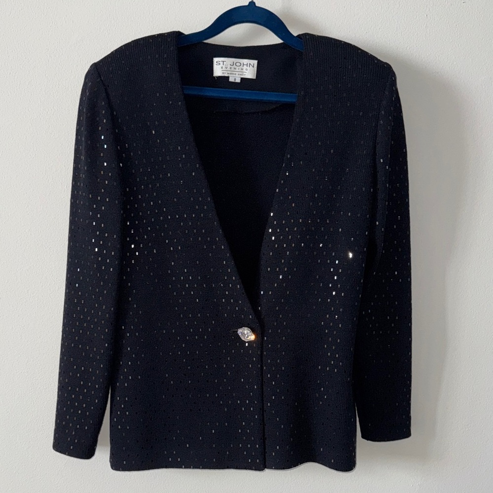 St. John Black Blazer with jeweled Button